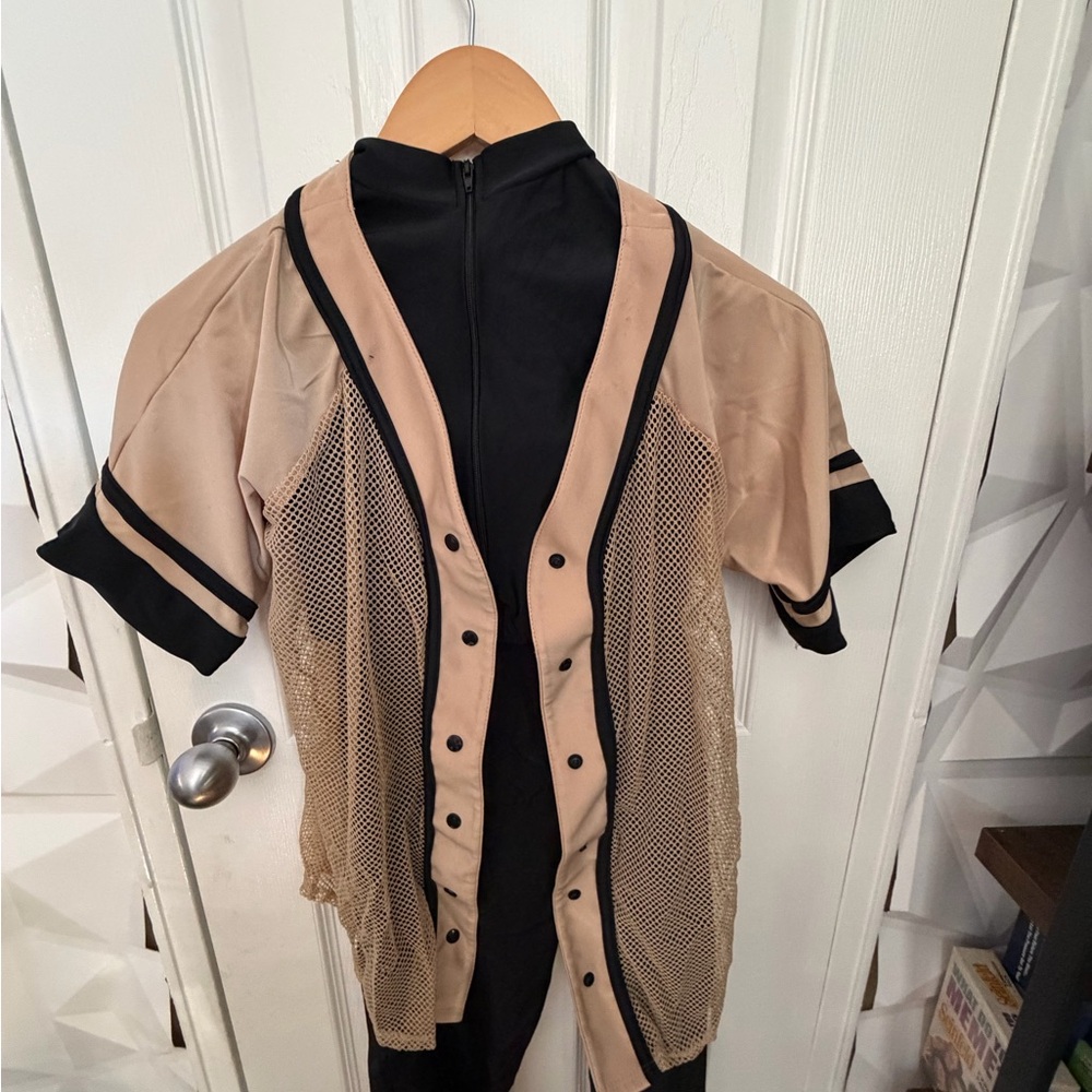 Beige and Black Mesh Baseball Jersey / HipHop dance costume size LC (Revolution)